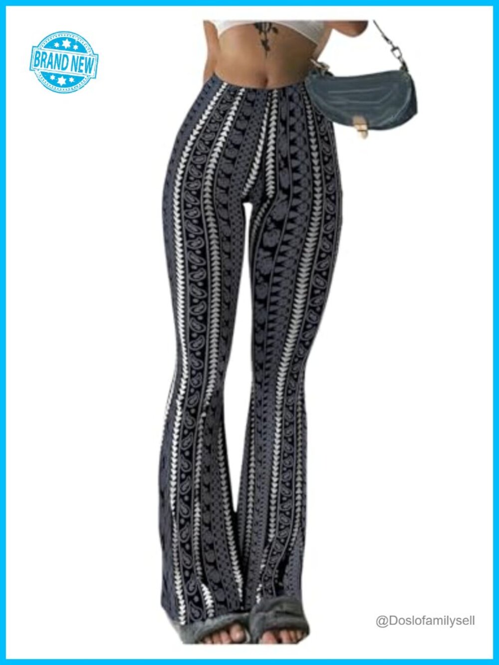 Women's Boho Flared Leggings High Waist Geometric Print Bell Bottom Pants